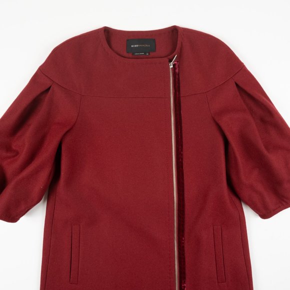 BCBGMaxazria Rouge cranberry red Woven Coat Wool off-center zip jacket size XS - Picture 5 of 9